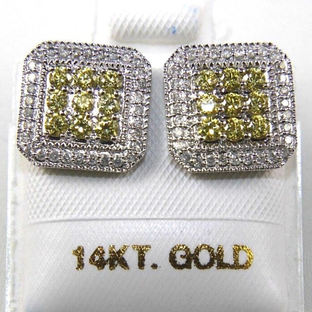 Sapphire & Diamond Square Stud Earrings 1.36Ct WG